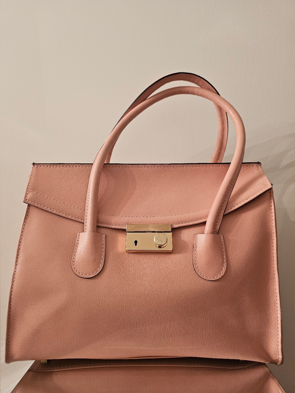 Blush Pink Top-Handle Satchel with Gold Lock